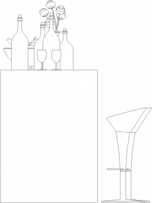 1317mm Wide Mini Bar Counter with Two Bar Stools Rear Elevation dwg