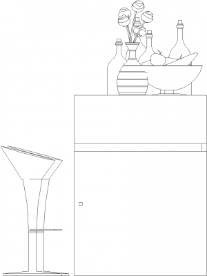 1749mm Height Mini Bar Counter with Two Bar Stools Front Elevation dwg