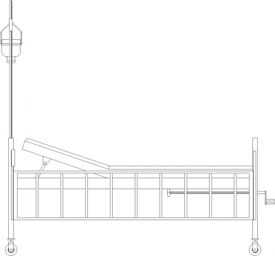 2060mm Wide Hospital Bed with Dextrose Handle Left Side Elevation dwg