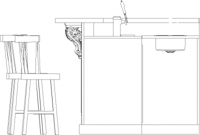 2098mm Wide Wooden Bar Counter with Faucet and Drawers Right Side