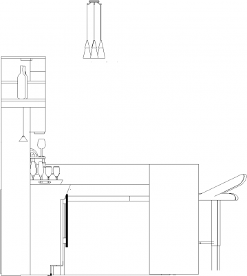 2129mm Wide Mini Bar Counter with Five Bar Stools Left Side Elevation