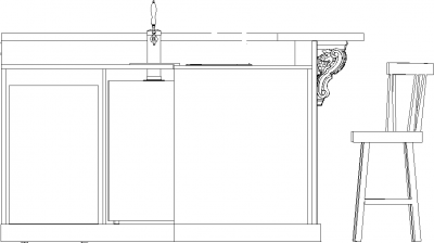 2527mm Wide Wooden Bar Counter with Faucet and Drawers Rear Elevation
