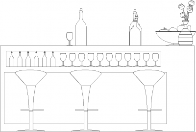 2599mm Wide Mini Bar Counter with Two Bar Stools Left Side Elevation