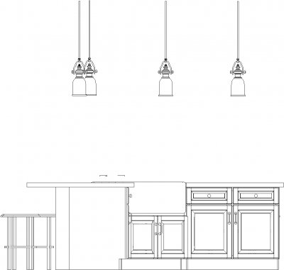 2844mm Wide Bar Counter with Lights and Six Bar Stools Rear Elevation