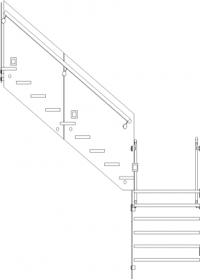 2857mm Wide Steel Railings with Glass Stairs Left Side Elevation dwg