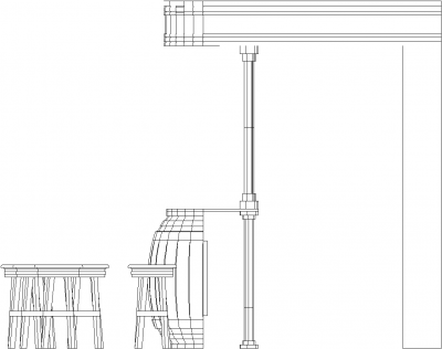 3228mm Wide Barrel Concent Bar Counter with Bar Stools Right Side