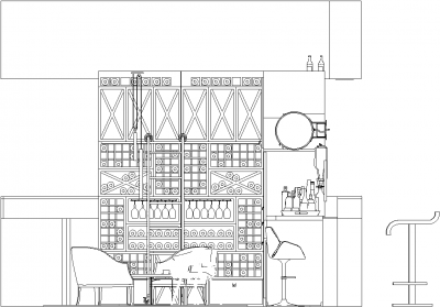 4959mm Wide Bar Counter with Table and Bar Stools Rear Elevation dwg