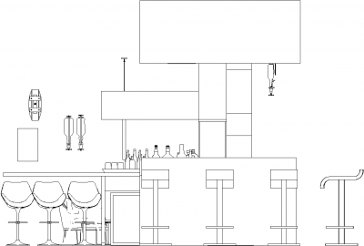 5754mm Wide Bar Counter with Table and Bar Stools Left Side Elevation