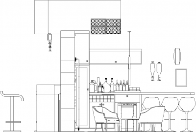 5754mm Wide Bar Counter with Table and Bar Stools Right Side Elevation