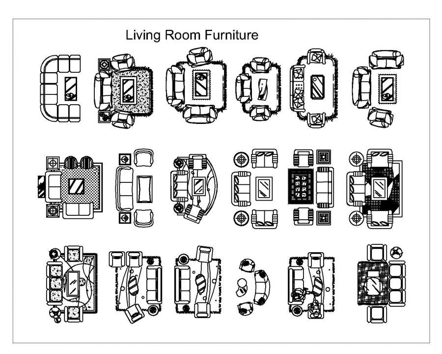Sofás e poltronas para estar / living e salas de espera, em planta., -  Detalhes do Bloco DWG