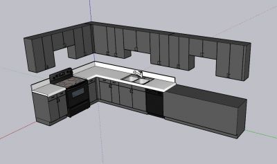 modern L shaped designed restaurant kitchen 3d model .skp format
