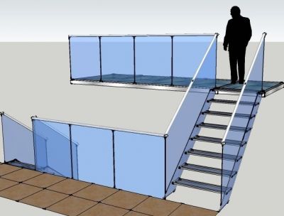 ガラスの階段とバルコニーのスケッチアップモデル