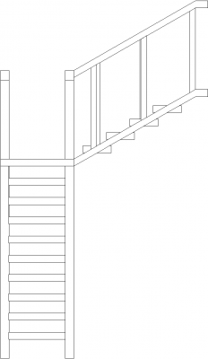 1037mm Wide Wooden Stairs Rear Elevation dwg Drawing