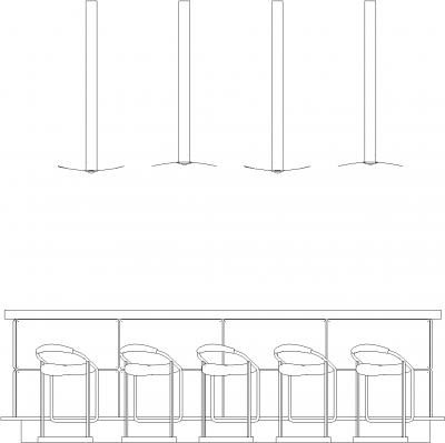 1327mm Height Bell Lights Bar Counter with Five Stainless Steel Bar Stools Front Elevation dwg Drawing