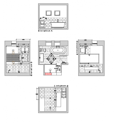 Plan de conception de salle de bains et élévations dwg