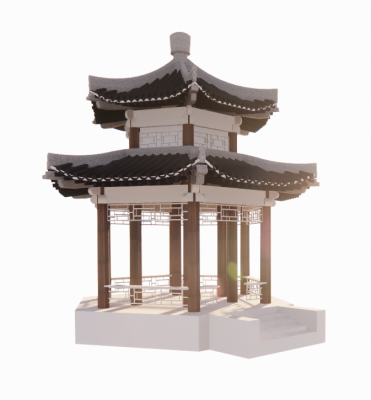 Model of ancient pavilion with hexagonal double eaves revit family