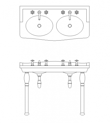 Victorian double console and basin dwg block 