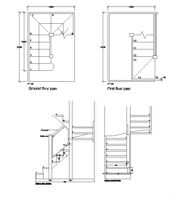 Dog leg staircase design dwg 