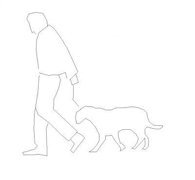 Dwg di elevazione del cane che cammina della persona