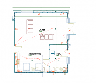 Open plan living area design layout DWG drawing