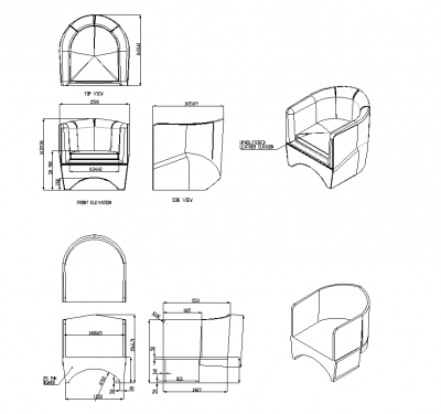 Полностью мягкий дизайн кресла и построение чертежа dwg