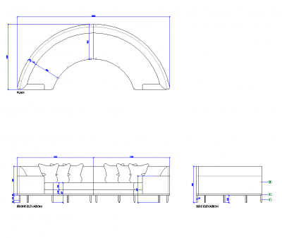 Curved sofa dwg drawing