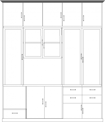 1897mm Height Display Cabinet with Drawers Front Elevation dwg Drawing