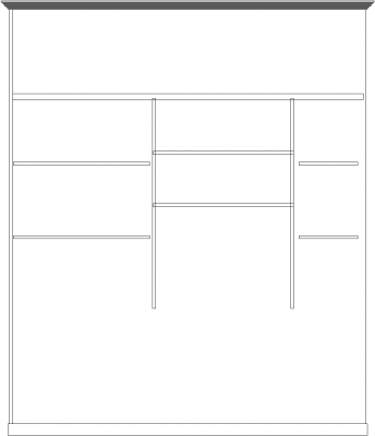 1897mm Height Display Cabinet with Drawers Rear Elevation dwg Drawing