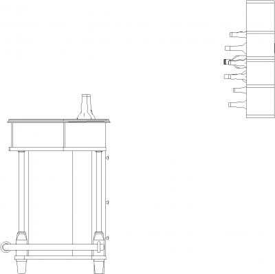 1879mm Wide Mini Bar Counter with Bar Stools and Wine Glass Shelves Left Side Elevation dwg Drawing