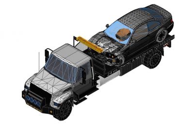 WRECKER FLAT BED TOW TRUCK and Wrecked Car Revit Family 