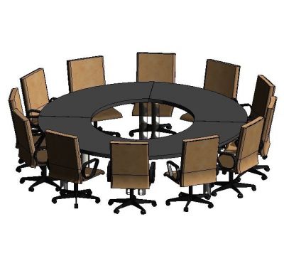 Mesa de conferencias con las sillas modelo de Revit