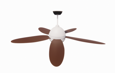 Ceiling fan with 5 brown wings and white motor revit family