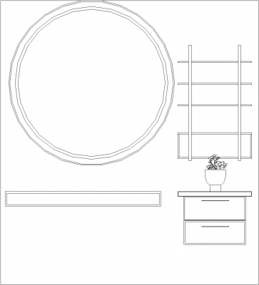 2304mm Height Round Mirror with Shelves Front Elevation dwg Drawing