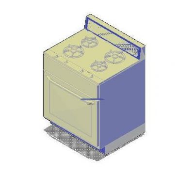 4 Burner Oven Range 3D AutoCAD dwg
