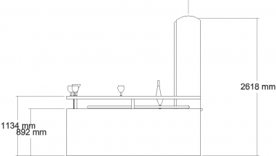 2550mm Wide Curve Design Bar Counter with Shelves Right Side Elevation dwg Drawing