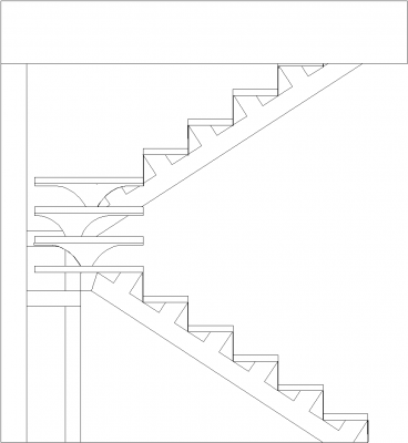 2623mm Wide Steel Beam Support Stairs with Wood Threads Left Side Elevation dwg Drawing