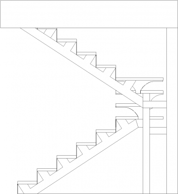 2623mm Wide Steel Beam Support Stairs with Wood Threads Right Side Elevation dwg Drawing