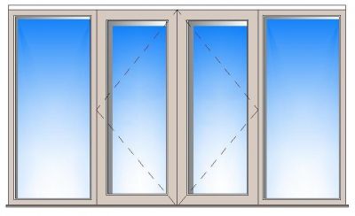 Windows - janela de quadro de madeira de 4 painéis