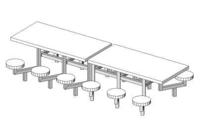 School Dining table and chairs Revit model
