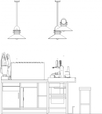 2847mm Wide Bar Counter with Bell Lights Wine Glass Made Left Side Elevation dwg Drawing