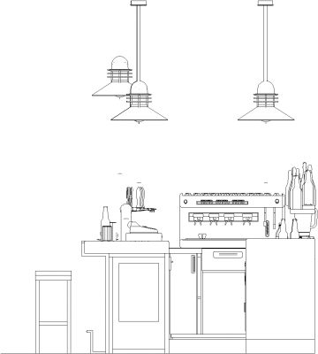 2847mm Wide Bar Counter with Bell Lights Wine Glass Made Right Side Elevation dwg Drawing