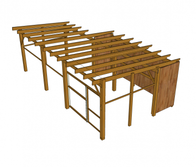 Wooden building structure Sketchup model