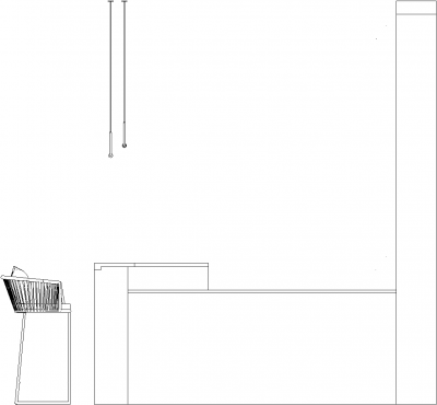 3026mm Wide Bar Counter with Four Bar Stools Right Side Elevation dwg Drawing