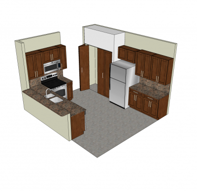 Traditional open plan kitchen design Sketchup model