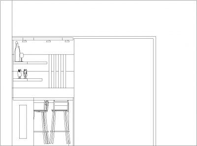3584mm Height Mini Bar Counter with Three Bar Stool and Shelves Front Elevation dwg Drawing