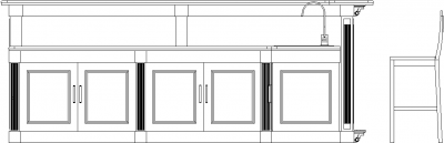 3896mm Wide Wooden Bar Counter with Wine Storage and Bar Stools Rear Elevation dwg Drawing