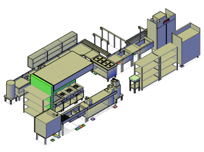 Diseño de la cocina comercial dibujo CAD en 3D