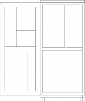 398mm Wide Divided Lite with Rattan Made Door Cabinet Right Side Elevation dwg Drawing