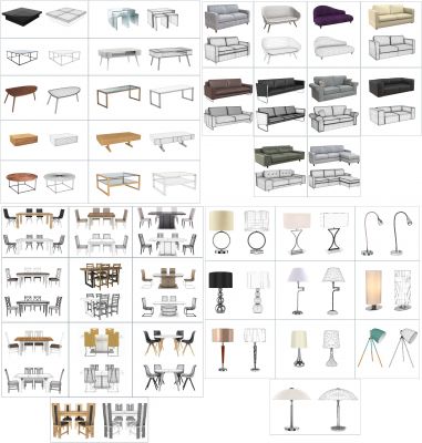 Мебель для гостиной и столовой Модель 3DS Max и модель FBX