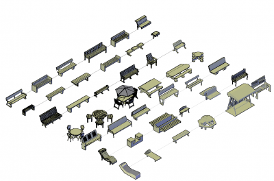 3D Outdoor seating CAD collection DWG blocks